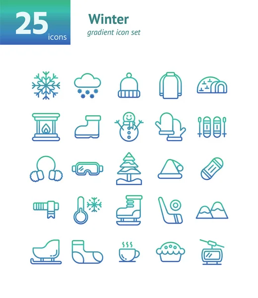 Winter Verloop Pictogram Set Vector Illustratie — Stockvector