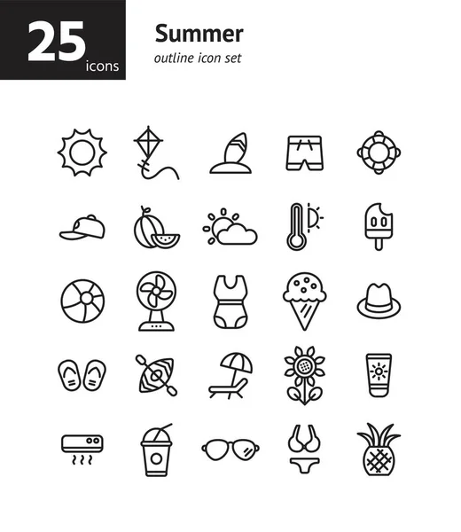 Summer Outline Icon Set Vector Illustration — Stock Vector