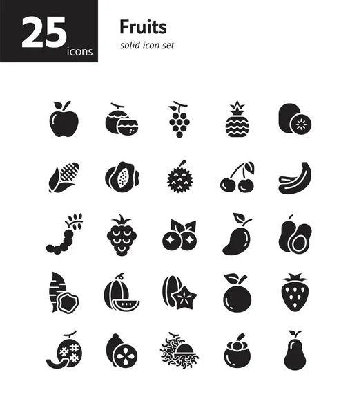 Conjunto Ícones Sólidos Frutas Vetor Ilustração —  Vetores de Stock