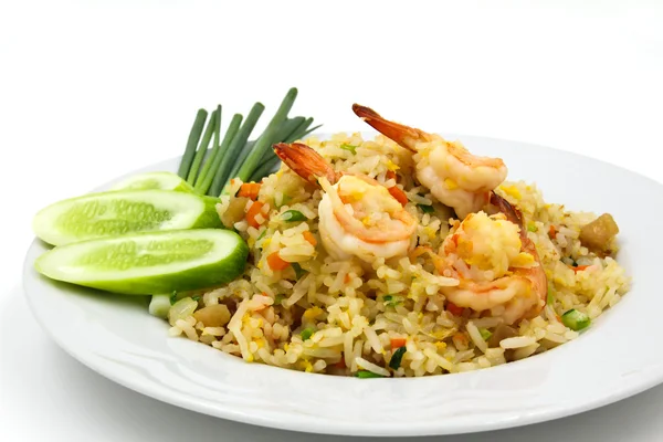 Arroz frito con camarones, Cocina tailandesa . — Foto de Stock