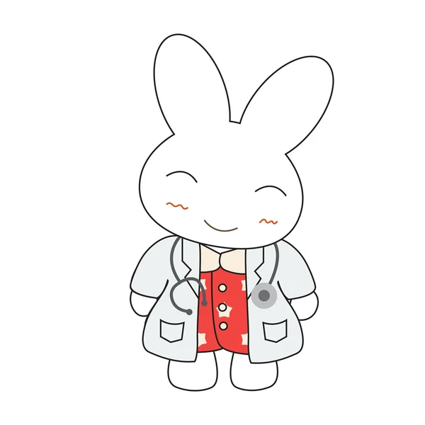 Cute cartoon bunny meisje in een dokter suite. Vectorillustratie. — Stockvector