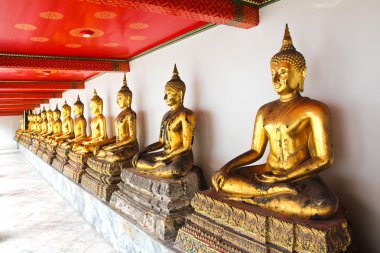 Wat Pho Tapınağındaki Buda sıralı güzel bir şekilde Bangkok, Tayland.