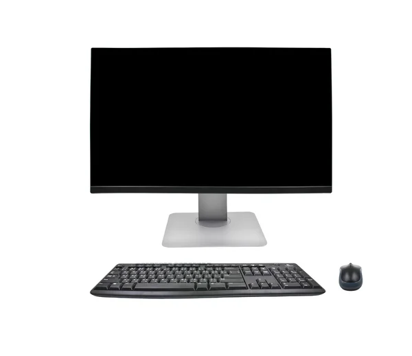 Настольный компьютер, клавиатура и мышь на белом фоне — стоковое фото