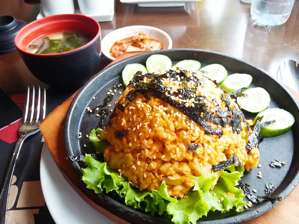 Korean food, Kimchi  fried rice with soap — Stock Photo, Image