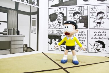 Bangkok - 03 Aralık 2015: Doraemon fotoğraf ve arkadaşlar maskot yineleme