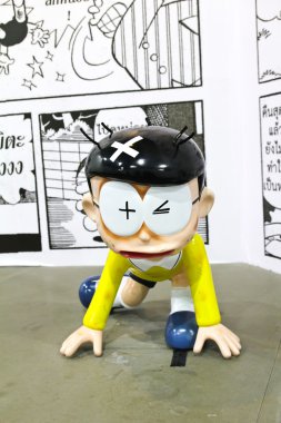 Bangkok - 03 Aralık 2015: Doraemon fotoğraf ve arkadaşlar maskot yineleme