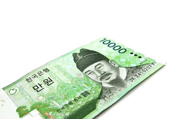 Corea ganó billetes de moneda aislados sobre fondo blanco. —  Fotos de Stock