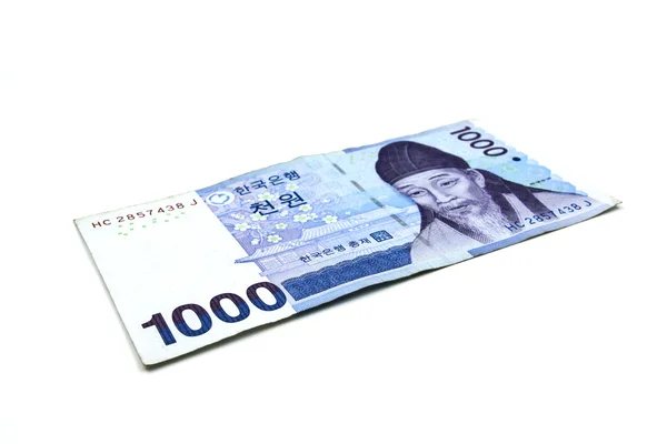 Korean Won currency bills isolated on white background. — Stock Photo, Image