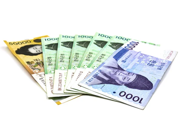 Corea ganó billetes de moneda aislados sobre fondo blanco. —  Fotos de Stock