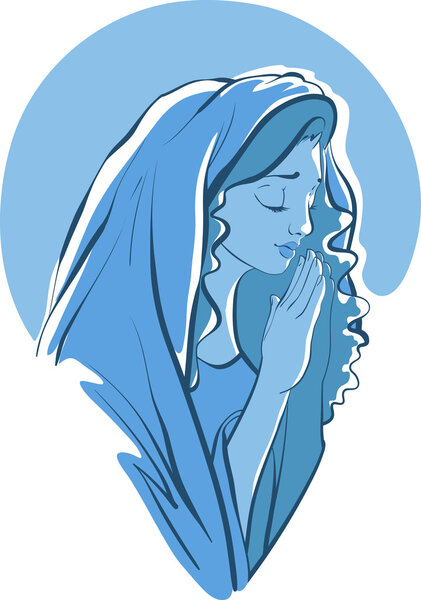 vector illustrations of praying virgin Mary isolated on white