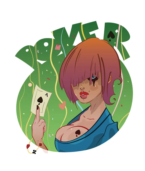 Poker chica tatuaje o logotipo de diseño — Vector de stock