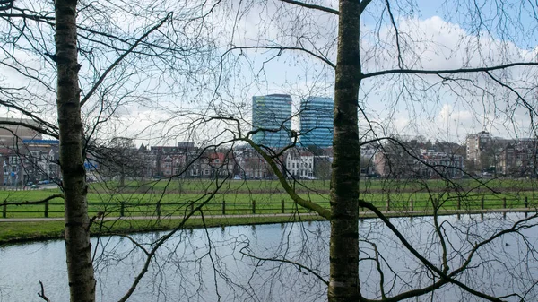 Arnhem Países Baixos Março 2020 Dois Arranha Céus Arnhem Parque — Fotografia de Stock