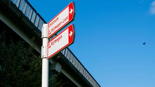 Dutch Cycling Route Signage Nijmegen Central Station Nijmegen Lent Station — Stock Photo, Image