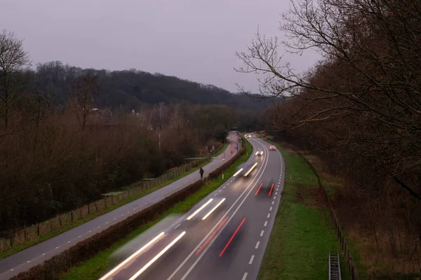 Langzeitbelichtungsfoto Einer Autobahn Den Niederlanden — Stockfoto