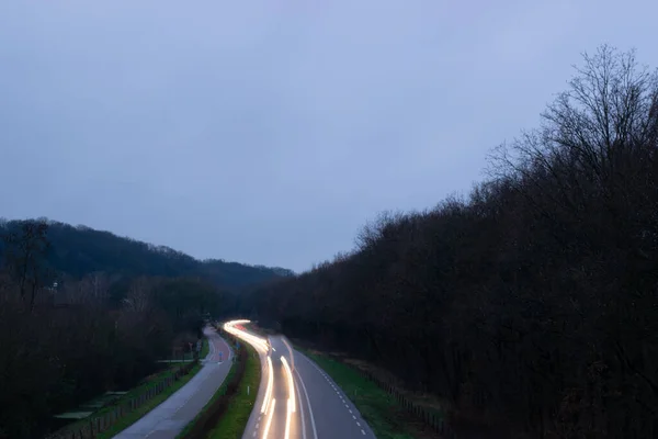 Langzeitbelichtungsfoto Einer Autobahn Den Niederlanden — Stockfoto