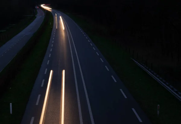 Langzeitbelichtungsfoto Einer Autobahn Den Niederlanden — Stockfoto