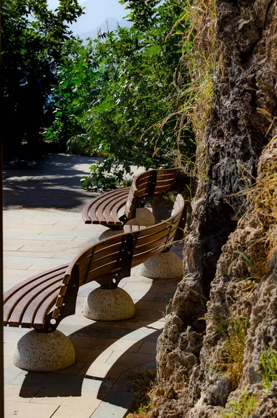 Relaxation Area Benches Waterfall Duden Antalya Turkey — Stock Photo, Image