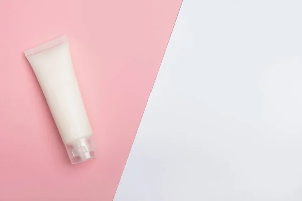 Cosmetische Crème Lichtroze Achtergrond Schoonheid Huidverzorging Concept Lay Out Voor — Stockfoto