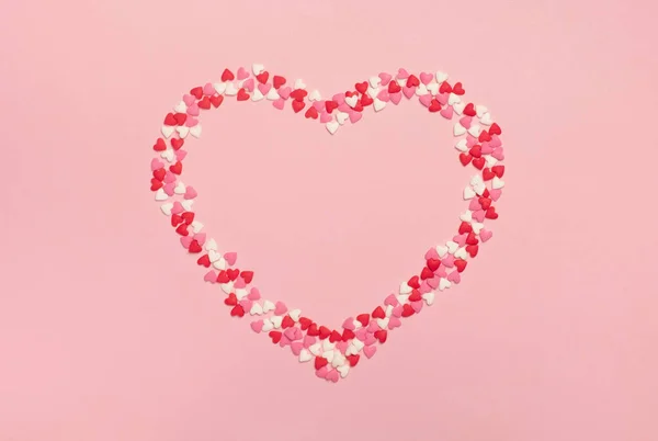 Heart Made Sweet Colorful Confetti Pastel Pink Background Valentines Day — Stockfoto