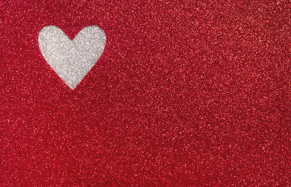 Alla Hjärtans Dag Bakgrund Hjärtform Glittrande Rött Papper Minimal Kreativ — Stockfoto