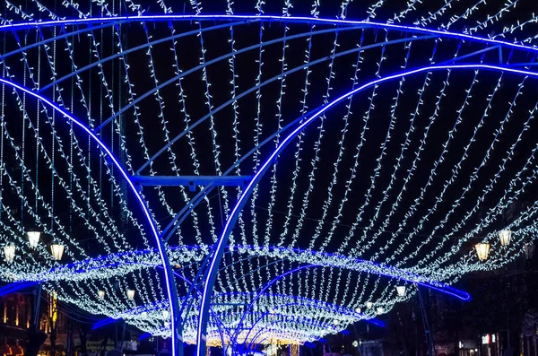 Festive Decoration Streets Glowing Garlands Christmas New Year Night Walks — Stock Photo, Image