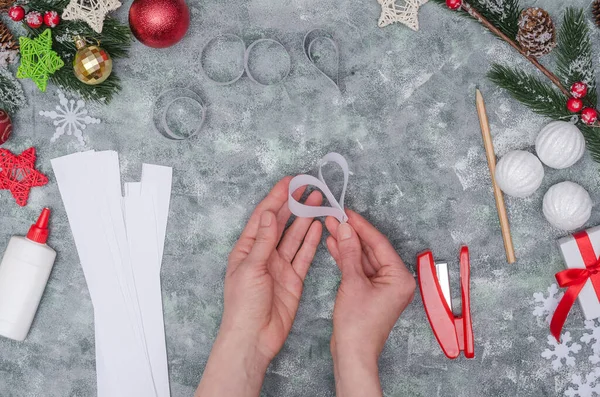 Christmas Diy Craft Making Three Dimensional Paper Decor Decorating Room — Stock Photo, Image