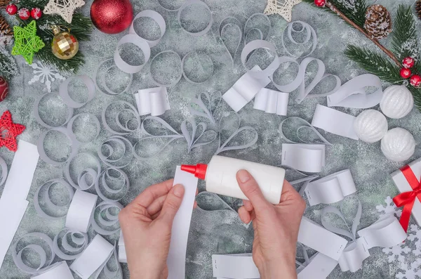 Christmas Diy Craft Making Three Dimensional Paper Decor Decorating Room — Stock Photo, Image