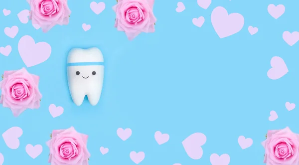 Fête Saint Valentin Bannière Arrière Plan Dentisterie Modèle Dent Sur — Photo