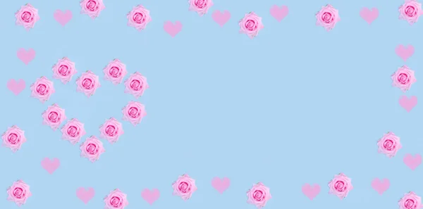 Fundo Banner Dia Dos Namorados Rosa Rosas Delicadas Forma Coração — Fotografia de Stock