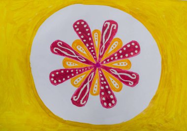 Rahatlamak ve stres atmak için noktalı mandala 'nın yaratıcı çizimi. Sanat terapisinde yüksek lisans sınıfında enerjiyle dolduruluyor..