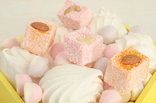 Sweets Marshmallows Marmalade Turkish Delight Close Selective Focus — Stock Photo, Image