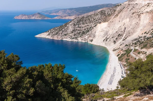 Vista aérea da praia de Myrtos na ilha de Kefalonia — Fotografia de Stock