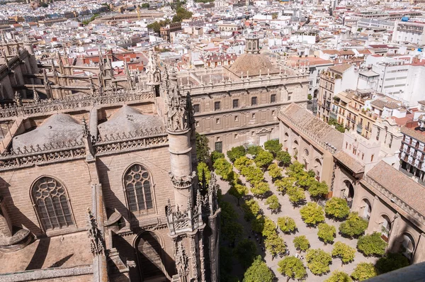 Pomerančovníku nádvoří katedrály v Seville — Stock fotografie