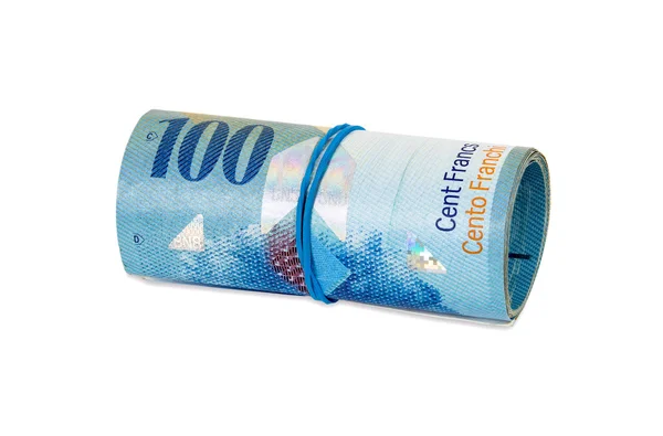 Billetes de 100 francos suizos laminados con caucho — Foto de Stock