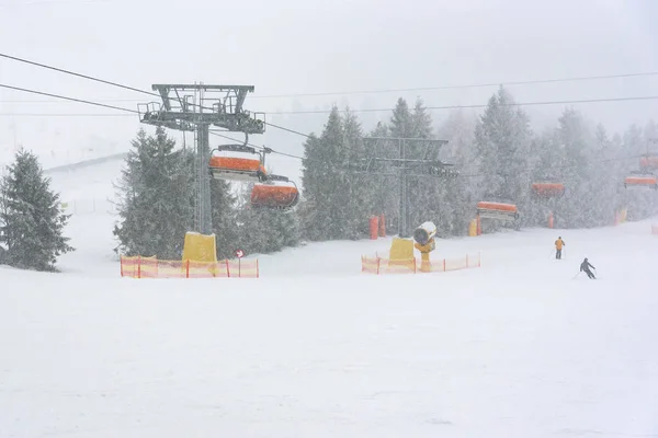 Telesilla Pista Esquí Slotwiny Arena Estación Esquí Tormenta Nieve Krynica — Foto de Stock