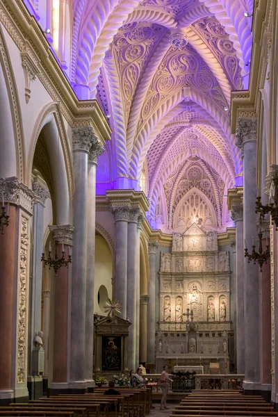 Erice Sicilia Italia Agosto 2017 Colorida Bóveda Iluminada Catedral Asunción — Foto de Stock
