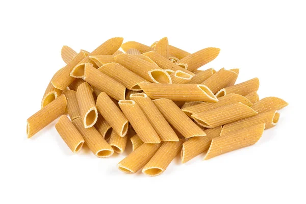 Heap Raw Penne Pasta Isolated White Background Clipping Path — Stock Photo, Image