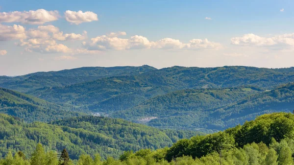 Paesaggio Estivo Delle Montagne Beskid Visto Dalla Cima Del Monte — Foto Stock