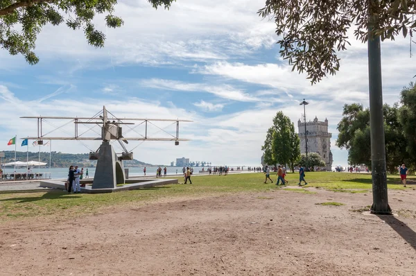 Pierwszy pomnik południe transatlantyckiego lotu w Lizbonie — Zdjęcie stockowe