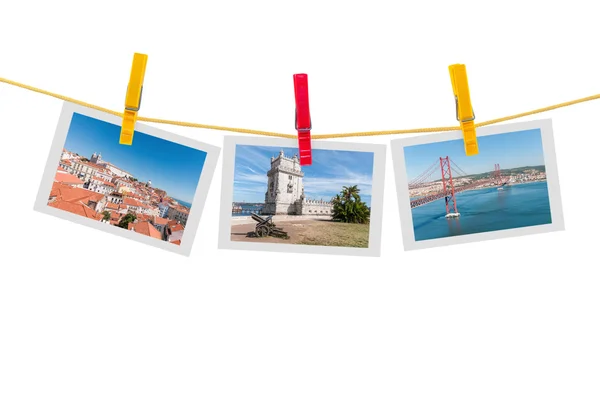 Drie foto's van Lissabon op waslijn — Stockfoto