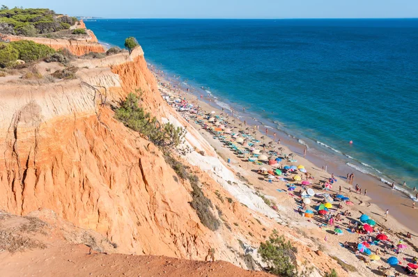 Переполненный пляж Фалби, видимый со скалы — стоковое фото