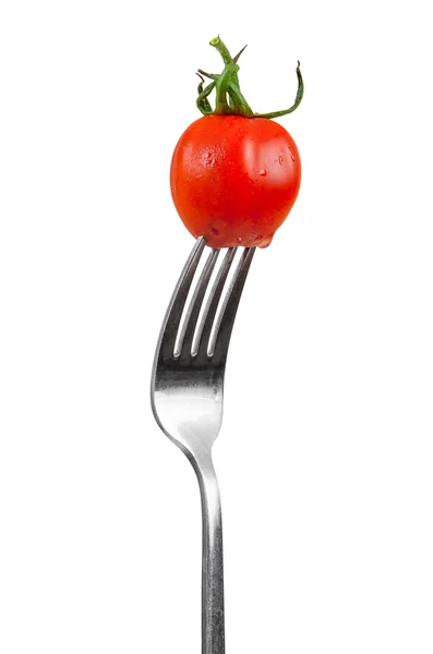 Çatal üzerinde kiraz domates — Stok fotoğraf