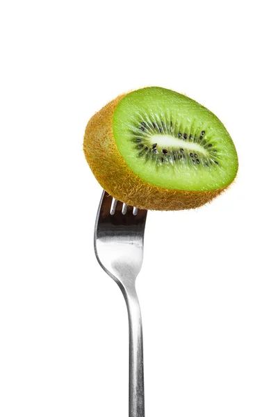 Slice of kiwi on a fork — Stock Photo, Image