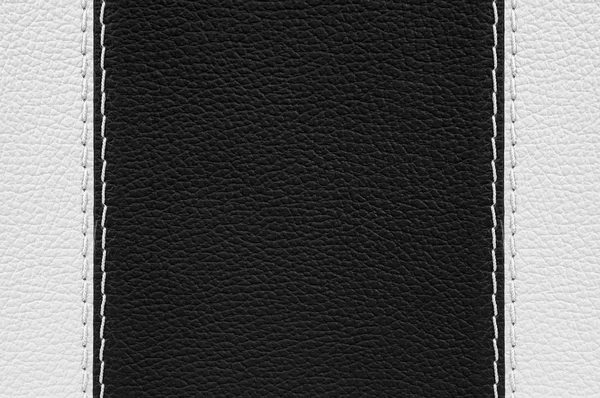 Black and white leather texture with stitches — Stock Photo, Image