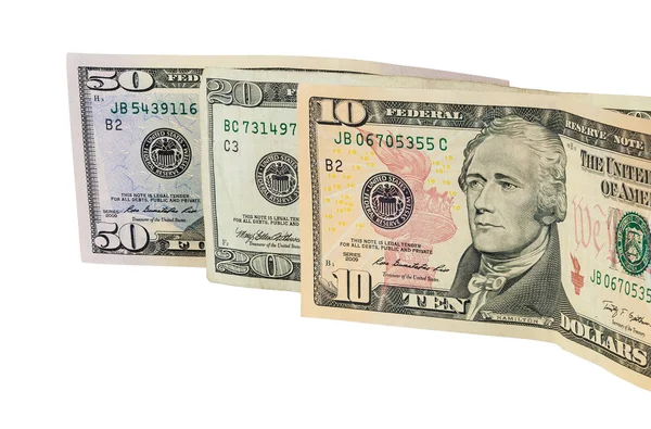Notas de dólar sobre fundo branco — Fotografia de Stock
