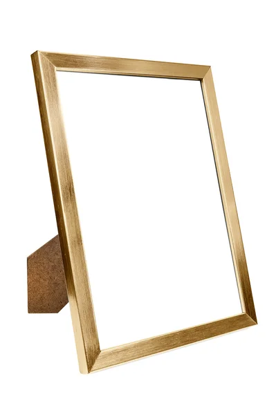 Golden aluminum empty photo frame on white background — Stock Photo, Image