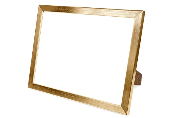 Golden aluminum empty photo frame on white background — Stock Photo, Image