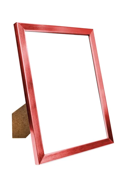 Cornice fotografica vuota in alluminio rosso su sfondo bianco — Foto Stock