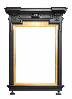 Golden picture frame in a standing sculpture clipart