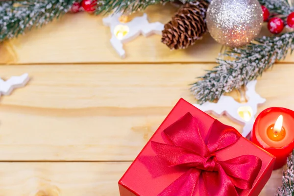 Composición Navidad Con Caja Regalo Decoraciones Feliz Navidad Enfoque Suave — Foto de Stock